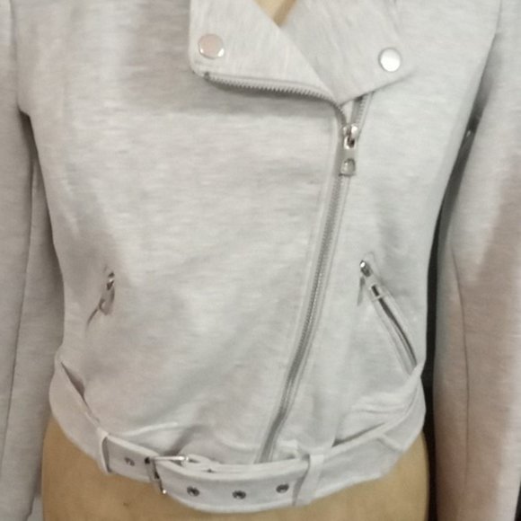 ZARA trf collection Moto biker grey jersey jacket Size L - Picture 2 of 4